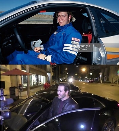 A picture of Mark-Paul Gosselaar rides cars.